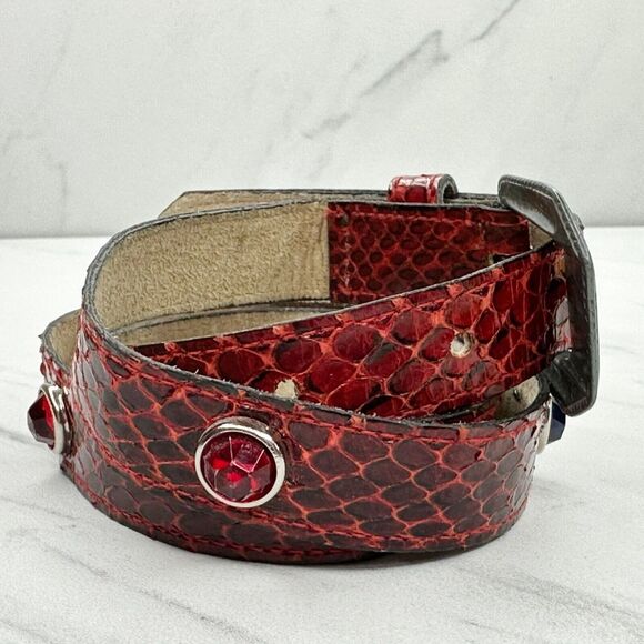Vintage Damask Accessories NY Red Snake Skin Jeweled Belt Size S - Picture 5 of 10
